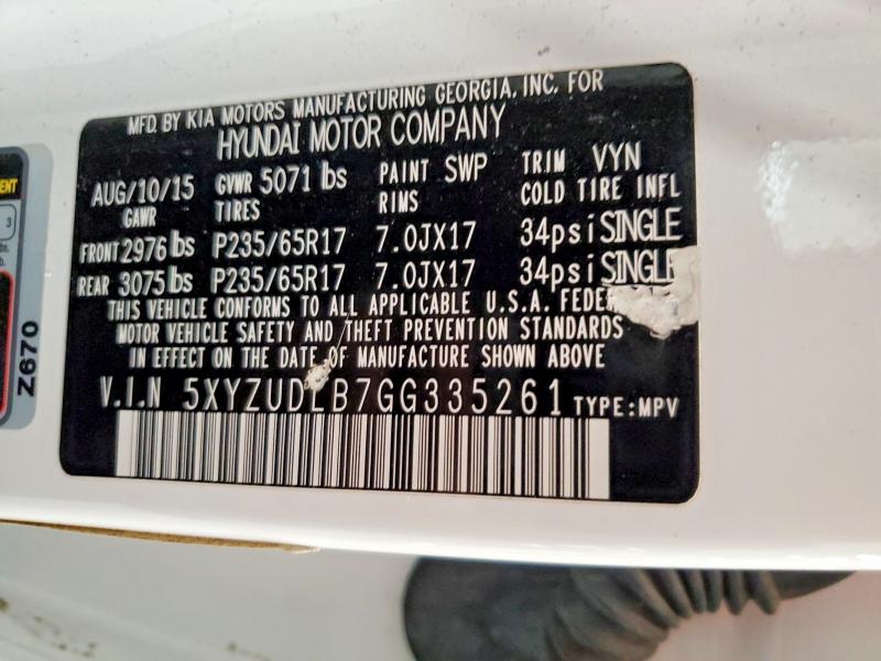 2016 Hyundai Santa Fe Sport მანქანა იყიდება აუქციონზე, vin: 5XYZUDLB7GG335261, აუქციონის ნომერი: 60010516