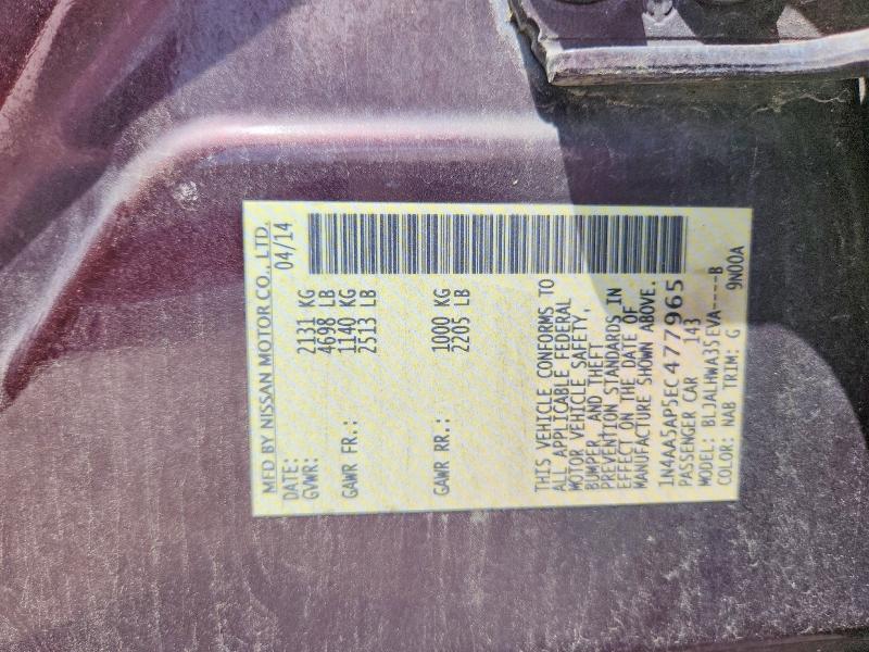 61562376 :رقم المزاد ، 1N4AA5AP5EC477965 vin ، 2014 Nissan Maxima مزاد بيع