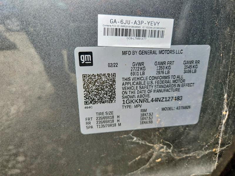 Aukcja sprzedaży 2022 Gmc Acadia, vin: 1GKKNRL44NZ127483, numer aukcji: 61855636