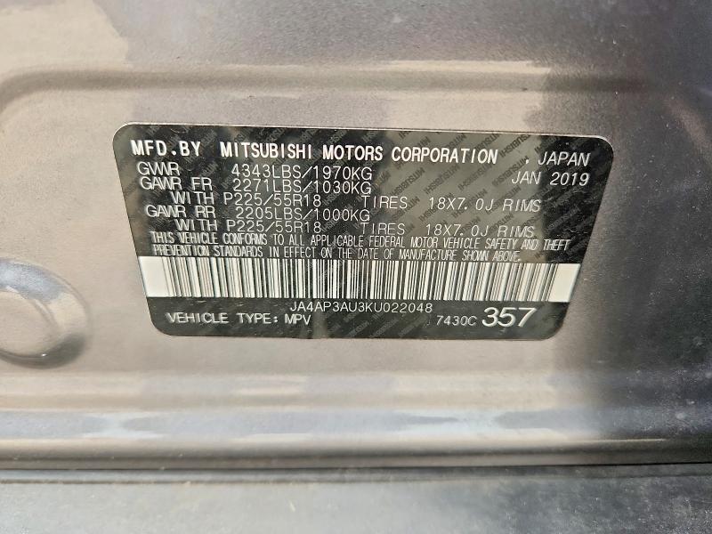 Auction sale of the 2019 Mitsubishi Outlander Sport, vin: JA4AP3AU3KU022048, lot number: 61374916