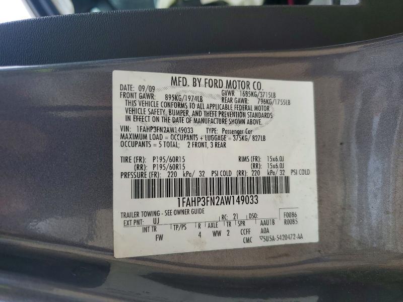 Aukcja sprzedaży 2010 Ford Focus, vin: 1FAHP3FN2AW149033, numer aukcji: 62274696