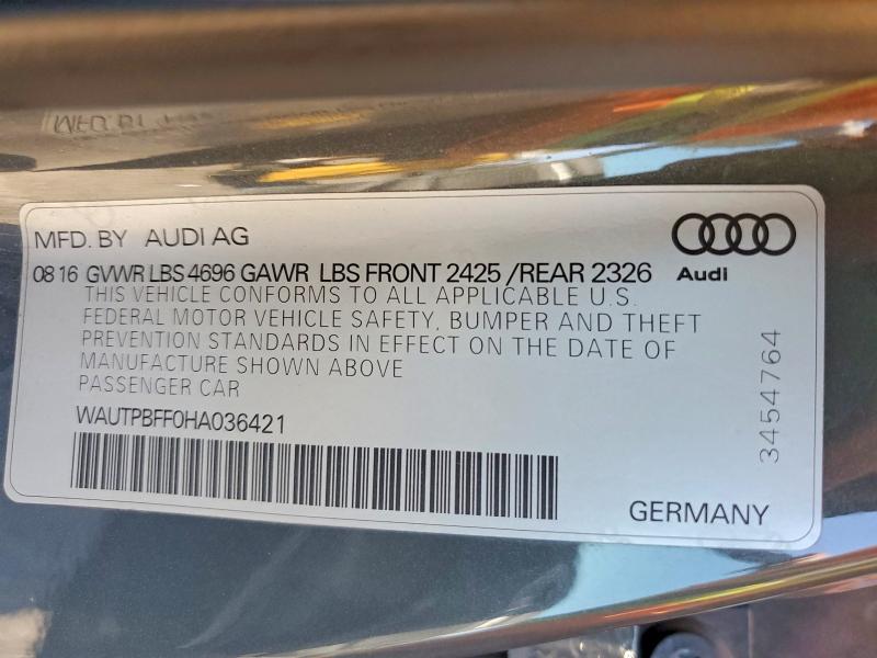 2017 Audi A3 მანქანა იყიდება აუქციონზე, vin: WAUTPBFF0HA036421, აუქციონის ნომერი: 61538256