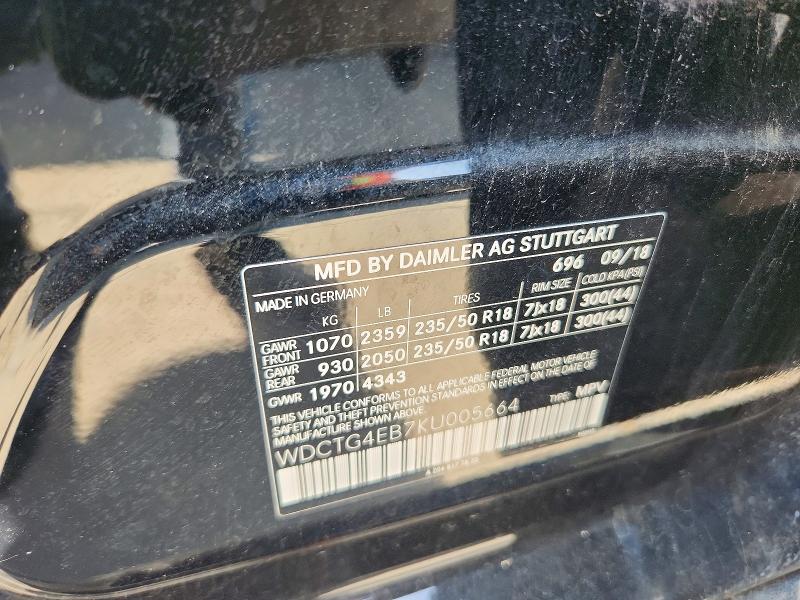 60127966 :رقم المزاد ، WDCTG4EB7KU005664 vin ، 2019 Mercedes-benz Gla مزاد بيع