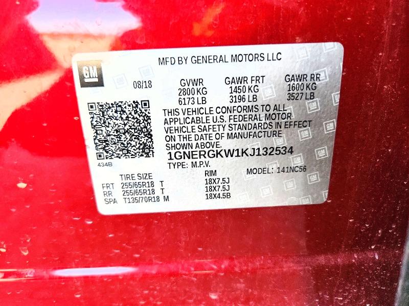 85447825 :رقم المزاد ، 1GNERGKW1KJ132534 vin ، 2019 Chevrolet Traverse مزاد بيع