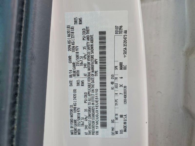 Продажа на аукционе авто 2014 Ford Escape, vin: 1FMCU0JX1EUE51110, номер лота: 60772146