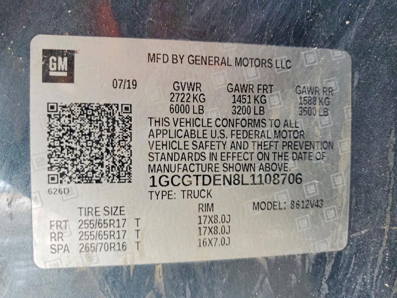 2020 Chevrolet Colorado მანქანა იყიდება აუქციონზე, vin: 1GCGTDEN8L1108706, აუქციონის ნომერი: 60472096