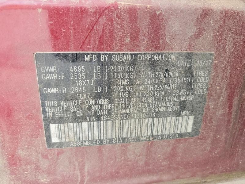 61107266 :رقم المزاد ، 4S4BSANC6J3210108 vin ، 2018 Subaru Outback مزاد بيع