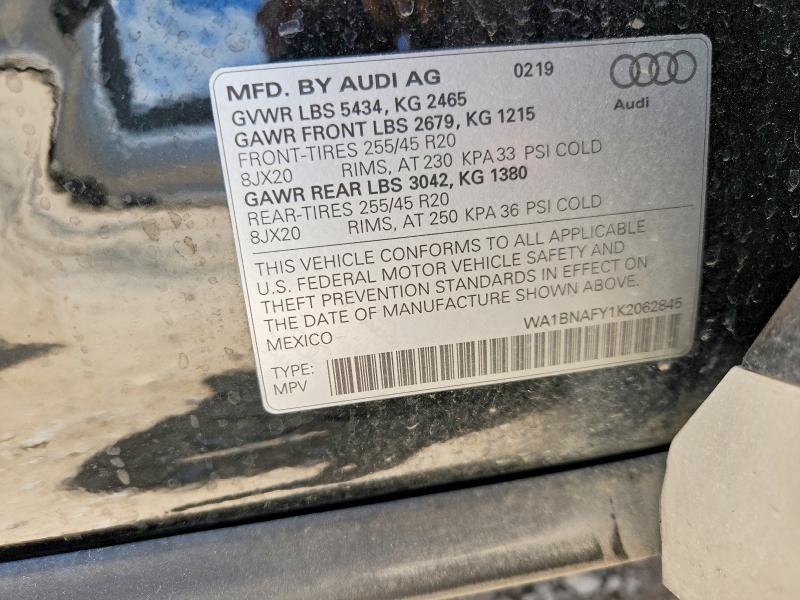 57266526 :رقم المزاد ، WA1BNAFY1K2062845 vin ، 2019 Audi Q5 مزاد بيع
