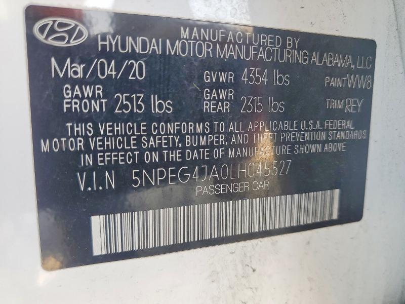 Продаж на аукціоні авто 2020 Hyundai Sonata, vin: 5NPEG4JA0LH045527, номер лоту: 63584826