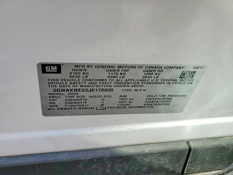Aukcja sprzedaży 2018 Chevrolet Equinox, vin: 2GNAXNEX5J6178098, numer aukcji: 61584386