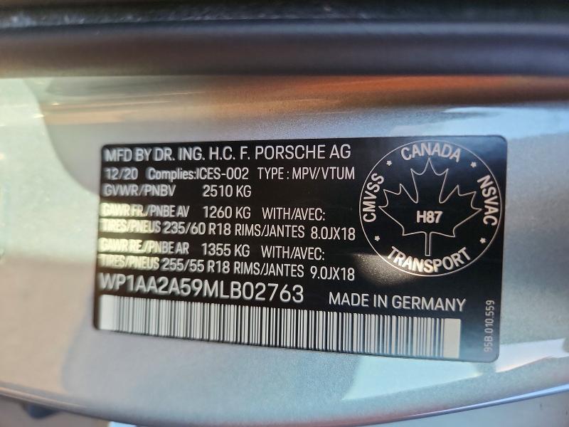 2021 Porsche Macan მანქანა იყიდება აუქციონზე, vin: WP1AA2A59MLB02763, აუქციონის ნომერი: 60995416
