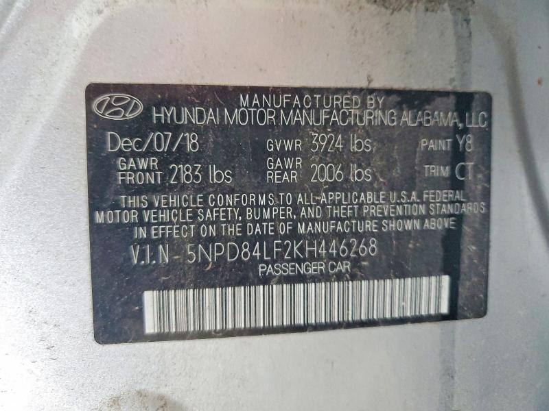 2019 Hyundai Elantra მანქანა იყიდება აუქციონზე, vin: 5NPD84LF2KH446268, აუქციონის ნომერი: 61091926