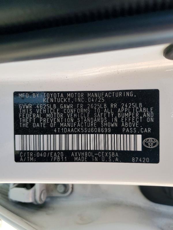 61044936 :رقم المزاد ، 4T1DAACK5SU608699 vin ، 2025 Toyota Camry مزاد بيع