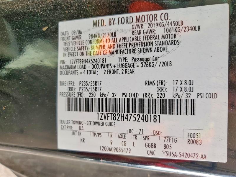 Продаж на аукціоні авто 2007 Ford Mustang, vin: 1ZVFT82H475240181, номер лоту: 61929656