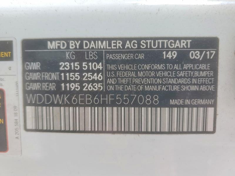 Aukcja sprzedaży 2017 Mercedes-benz C, vin: WDDWK6EB6HF557088, numer aukcji: 60988696