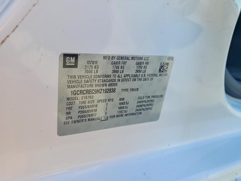 2017 Chevrolet Silverado მანქანა იყიდება აუქციონზე, vin: 1GCRCREC9HZ192838, აუქციონის ნომერი: 62990826