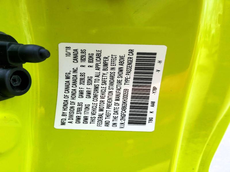 Aukcja sprzedaży 2019 Honda Civic, vin: 2HGFC4B63KH300559, numer aukcji: 61678916