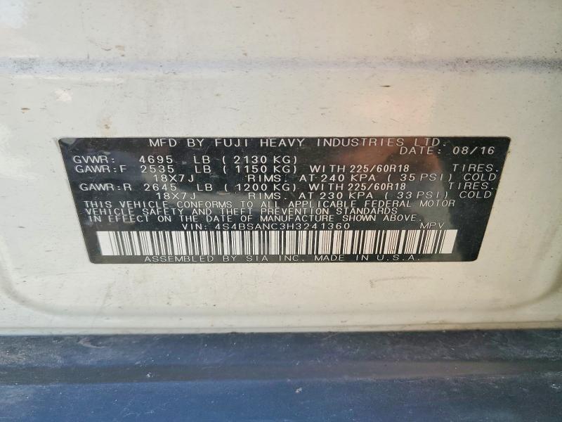 2017 Subaru Outback მანქანა იყიდება აუქციონზე, vin: 4S4BSANC3H3241360, აუქციონის ნომერი: 58606336
