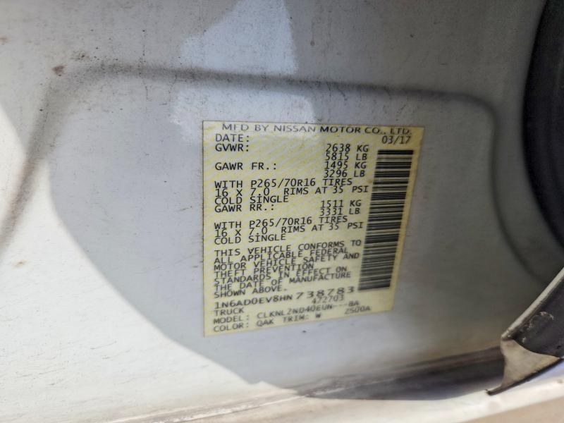 2017 Nissan Frontier მანქანა იყიდება აუქციონზე, vin: 1N6AD0EV8HN738783, აუქციონის ნომერი: 61336546