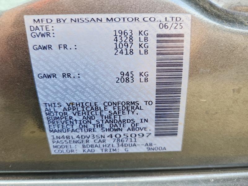 Aukcja sprzedaży 2025 Nissan Altima, vin: 1N4BL4DV3SN405097, numer aukcji: 62076276