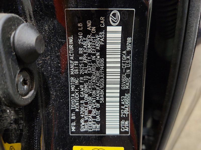 Aukcja sprzedaży 2018 Lexus Es, vin: 58ABK1GG9JU114606, numer aukcji: 59680656