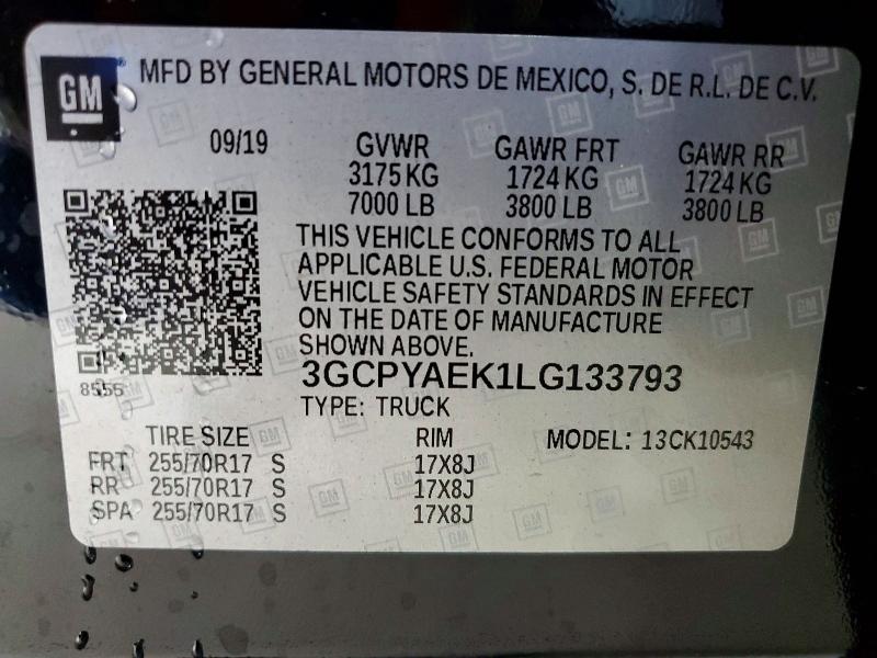 Aukcja sprzedaży 2020 Chevrolet Silverado, vin: 3GCPYAEK1LG133793, numer aukcji: 60473866