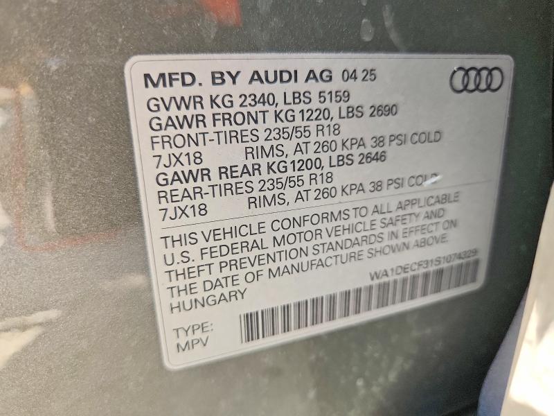 Aukcja sprzedaży 2025 Audi Q3, vin: WA1DECF31S1074329, numer aukcji: 62062896