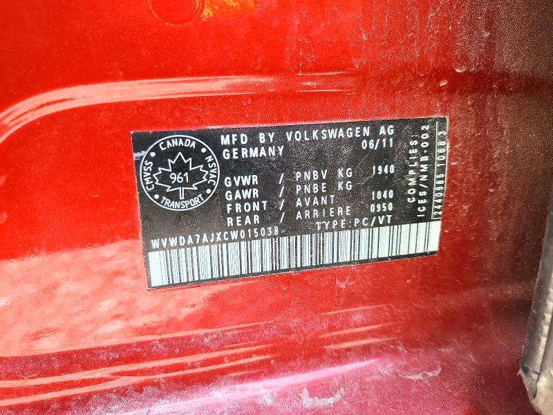 Auction sale of the 2012 Volkswagen Golf, vin: WVWDA7AJXCW015038, lot number: 60136006