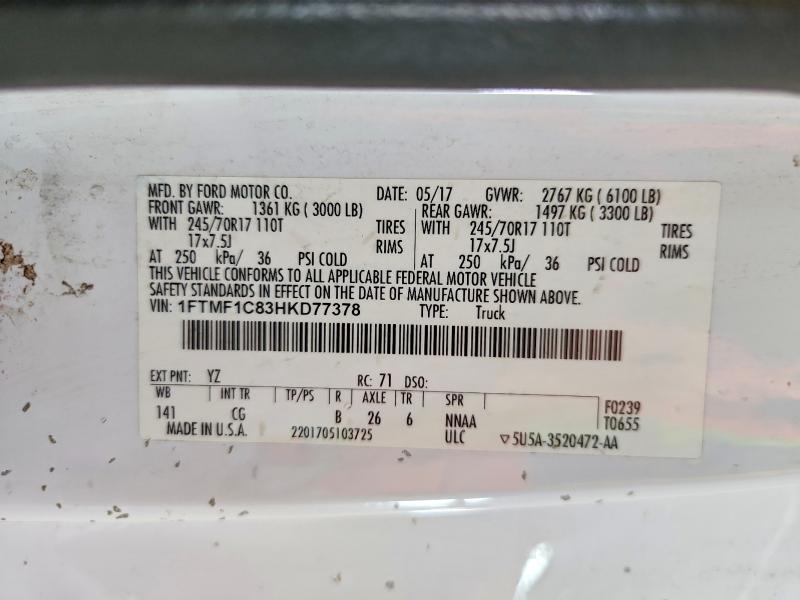 Продаж на аукціоні авто 2017 Ford F150, vin: 1FTMF1C83HKD77378, номер лоту: 60644266