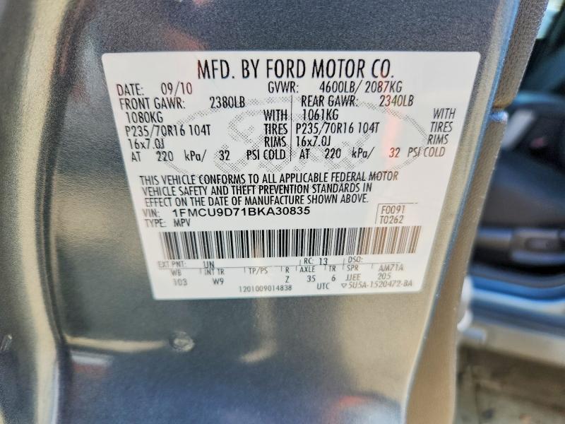 63644646 :رقم المزاد ، 1FMCU9D71BKA30835 vin ، 2011 Ford Escape مزاد بيع
