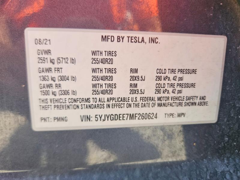 Aukcja sprzedaży 2021 Tesla Model Y, vin: 5YJYGDEE7MF260624, numer aukcji: 62391146
