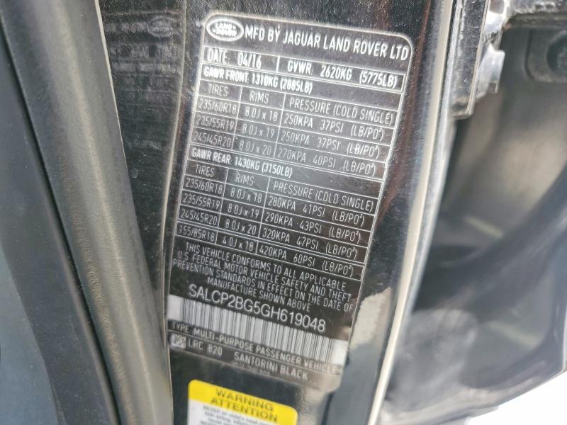 63161736 :رقم المزاد ، SALCP2BG5GH619048 vin ، 2016 Land Rover Discovery Sport مزاد بيع