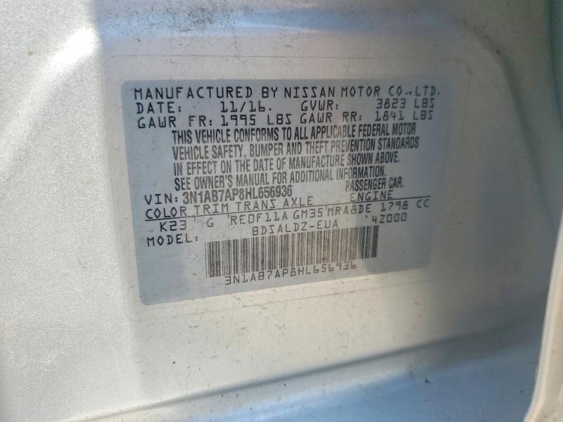 2017 Nissan Sentra მანქანა იყიდება აუქციონზე, vin: 3N1AB7AP8HL656936, აუქციონის ნომერი: 60238156