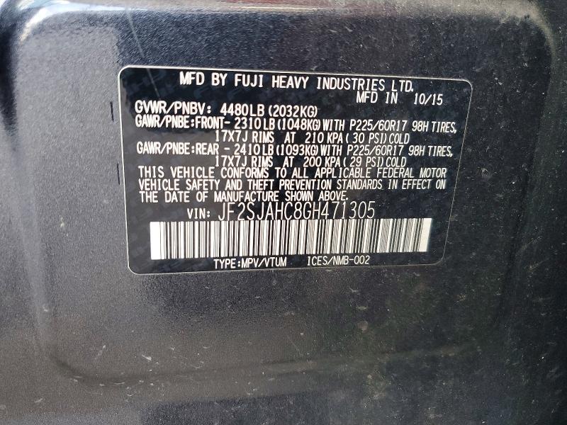 Aukcja sprzedaży 2016 Subaru Forester, vin: JF2SJAHC8GH471305, numer aukcji: 60459426