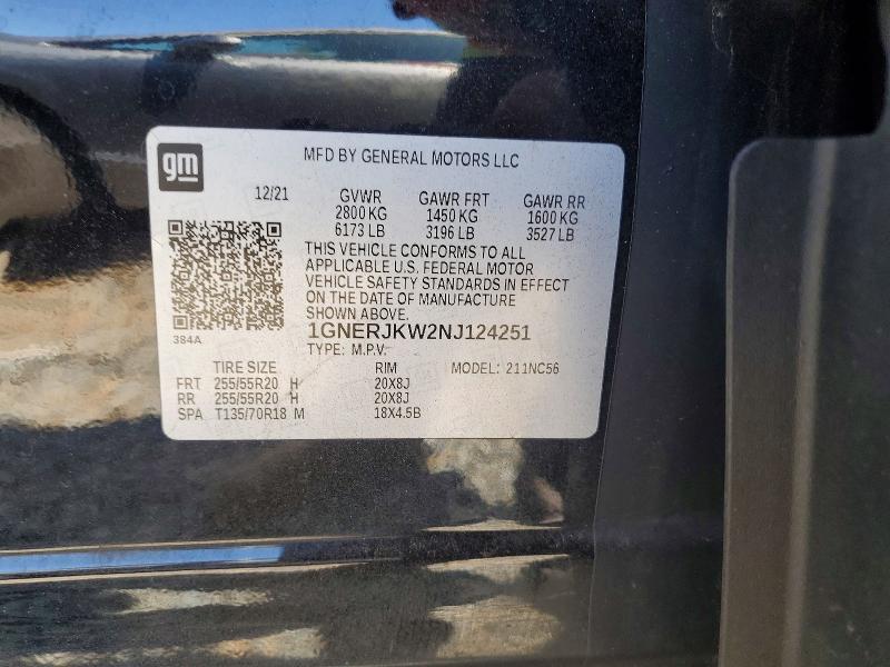 60784726 :رقم المزاد ، 1GNERJKW2NJ124251 vin ، 2022 Chevrolet Traverse مزاد بيع