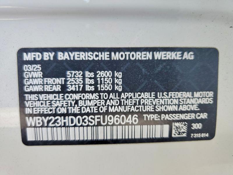 62237986 :رقم المزاد ، WBY23HD03SFU96046 vin ، 2025 Bmw I4 مزاد بيع