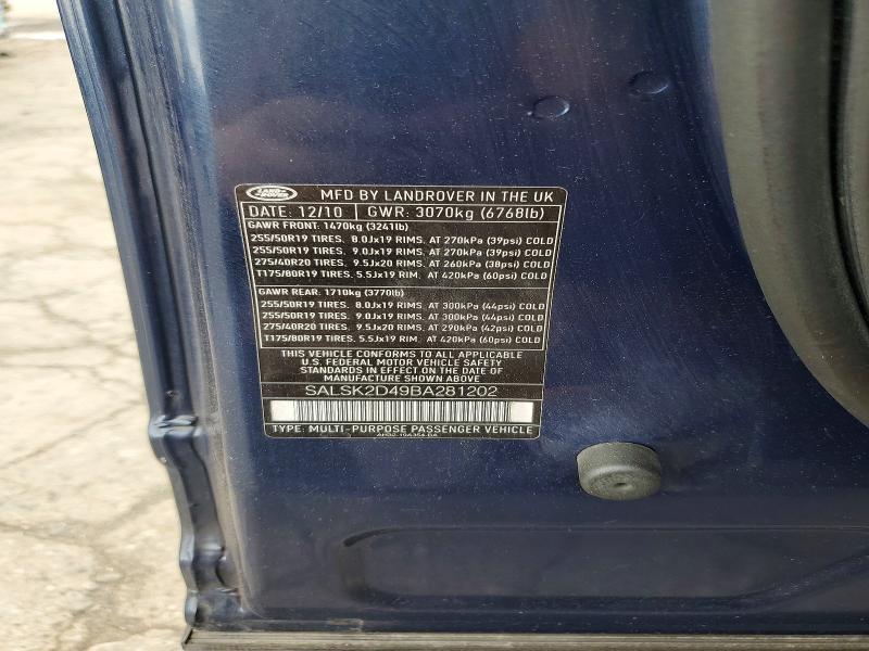 2011 Land Rover Range Rover Sport მანქანა იყიდება აუქციონზე, vin: SALSK2D49BA281202, აუქციონის ნომერი: 63421796