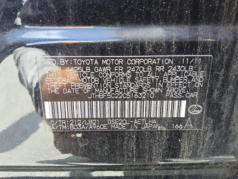 60676696 :رقم المزاد ، JTHBF5C22C5163210 vin ، 2012 Lexus Is مزاد بيع