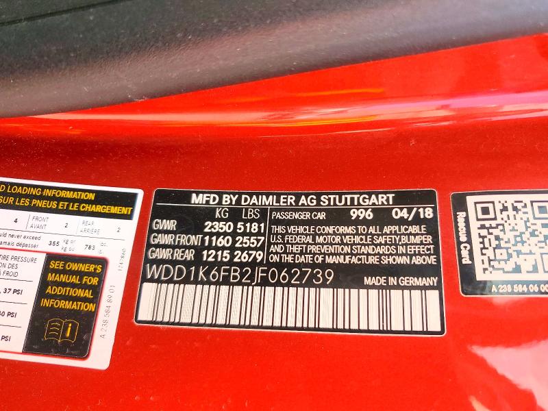 2018 Mercedes-benz E მანქანა იყიდება აუქციონზე, vin: WDD1K6FB2JF062739, აუქციონის ნომერი: 61476506