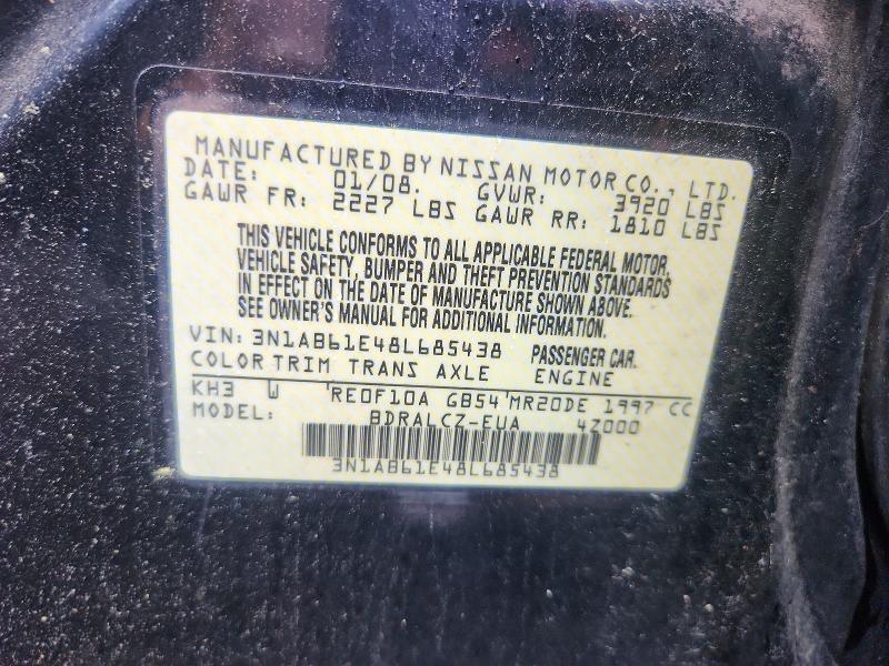 Продаж на аукціоні авто 2008 Nissan Sentra, vin: 3N1AB61E48L685438, номер лоту: 59598096