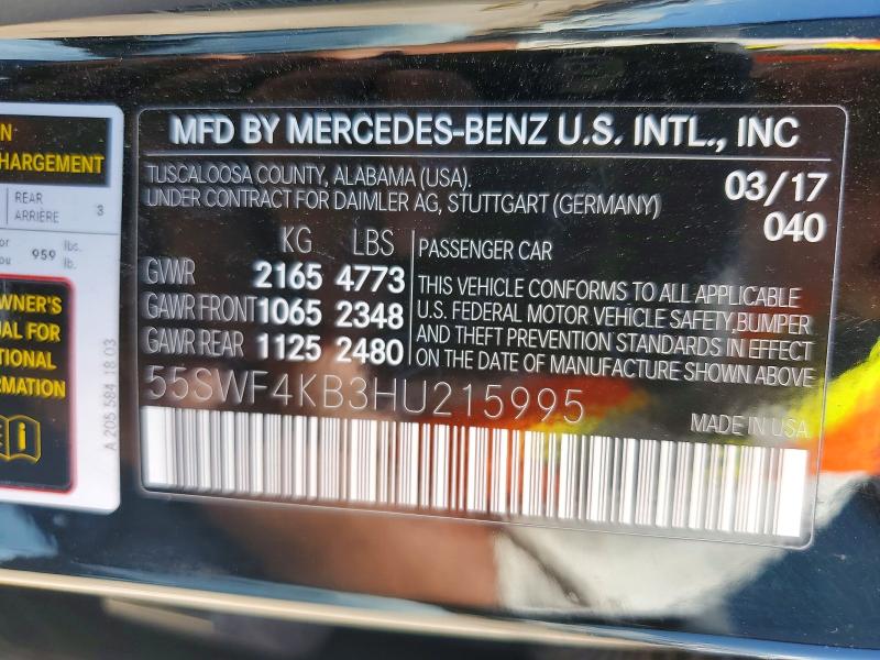 Продаж на аукціоні авто 2017 Mercedes-benz C, vin: 55SWF4KB3HU215995, номер лоту: 61786166