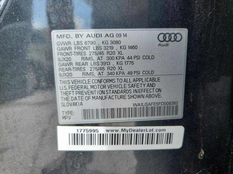 59915596 :رقم المزاد ، WA1LGAFE5FD008382 vin ، 2015 Audi Q7 مزاد بيع