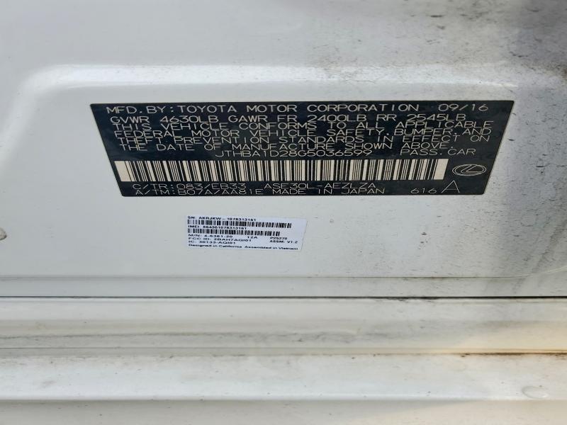 Продаж на аукціоні авто 2016 Lexus Is, vin: JTHBA1D28G5036599, номер лоту: 62698856