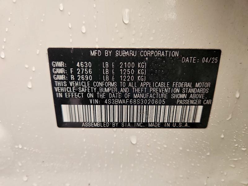 Продажа на аукционе авто 2025 Subaru Legacy, vin: 4S3BWAF68S3020605, номер лота: 60988016