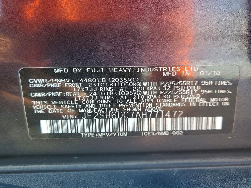 62892716 :رقم المزاد ، JF2SH6DC7AH771472 vin ، 2010 Subaru Forester مزاد بيع