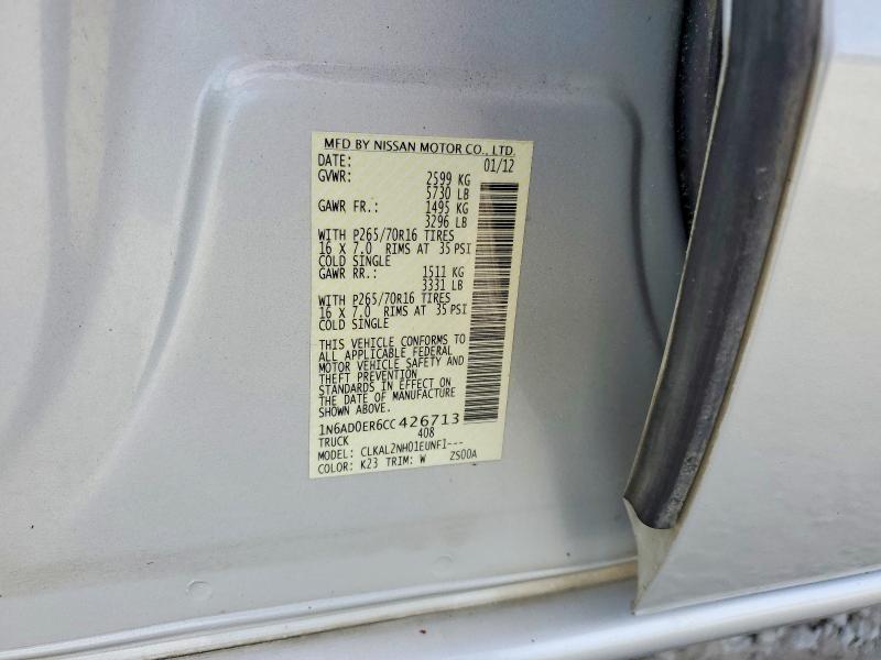 61092406 :رقم المزاد ، 1N6AD0ER6CC426713 vin ، 2012 Nissan Frontier مزاد بيع