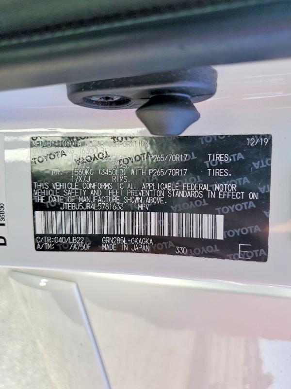 Продажа на аукционе авто 2020 Toyota 4runner, vin: JTEBU5JR4L5781633, номер лота: 59894006