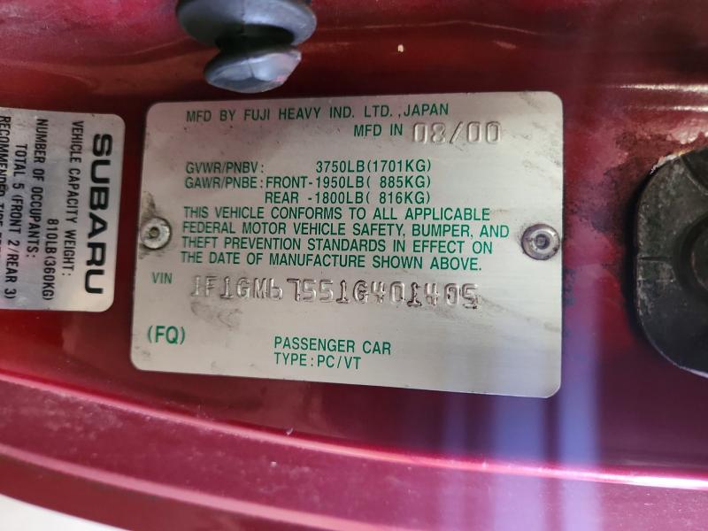 Aukcja sprzedaży 2001 Subaru Impreza, vin: JF1GM67551G401405, numer aukcji: 62598456