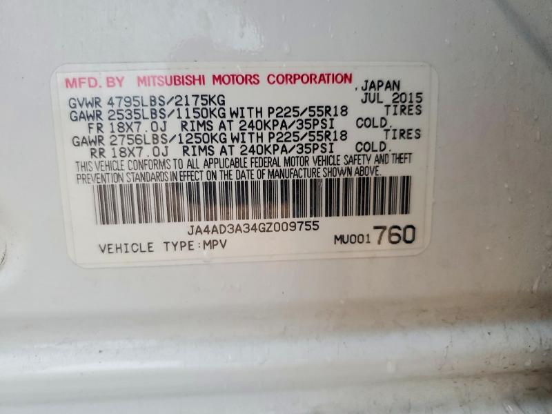 61308546 :رقم المزاد ، JA4AD3A34GZ009755 vin ، 2016 Mitsubishi Outlander مزاد بيع