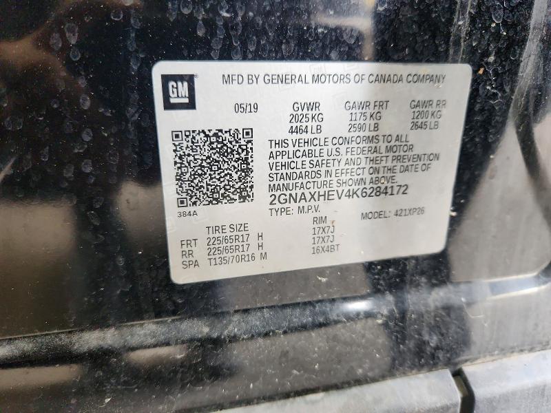 Auction sale of the 2019 Chevrolet Equinox, vin: 2GNAXHEV4K6284172, lot number: 59155006